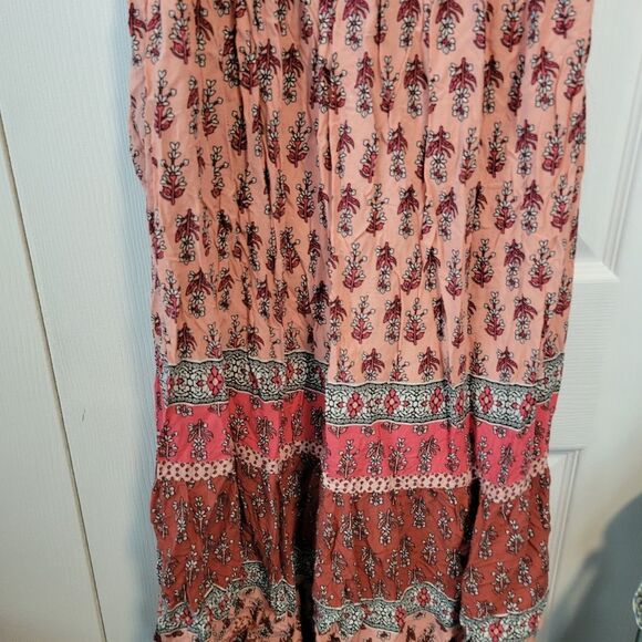 Knox Rose Desert Red Sleeveless Tiered Bohemian Multicolor Midi Dress Size M - Picture 3 of 7